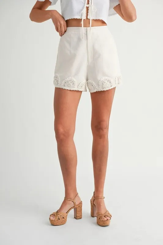 MABLE Crochet Lace Detail Crop Top and Shorts Set - felvior