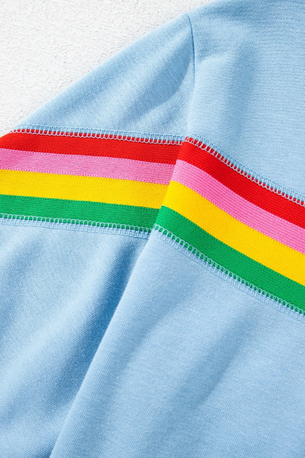 Rainbow Collared Short Sleeve Top and Shorts Set - felvior