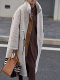 Plus Size Drawstring Zip Up Turtleneck Sherpa Coat - felvior