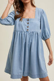 Square Neck Half Sleeve Denim Dress - felvior