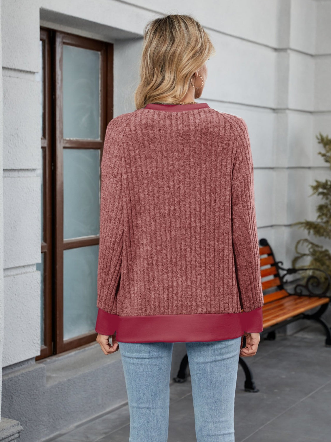 Contrast Trim Round Neck Long Sleeve T-Shirt