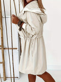 Drawstring Long Sleeve Hooded Trench Coat - felvior