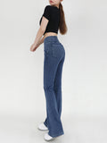 Wide Waistband Bootcut Jeans with Pockets - felvior