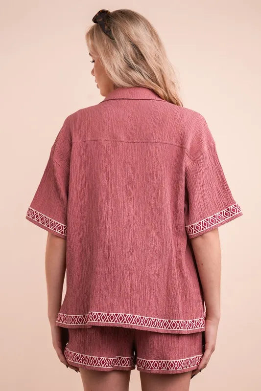 VERY J Crinkled Woven Shirt Top & Shorts Set - felvior
