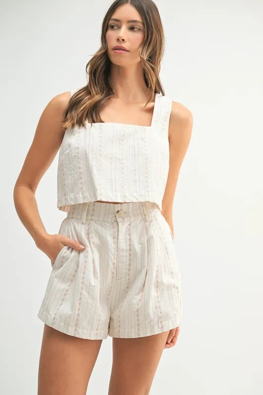 MABLE Square Neck Crop Top and Shorts Set - felvior