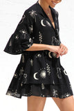 Ruched Printed Three-Quarter Sleeve Mini Dress - felvior