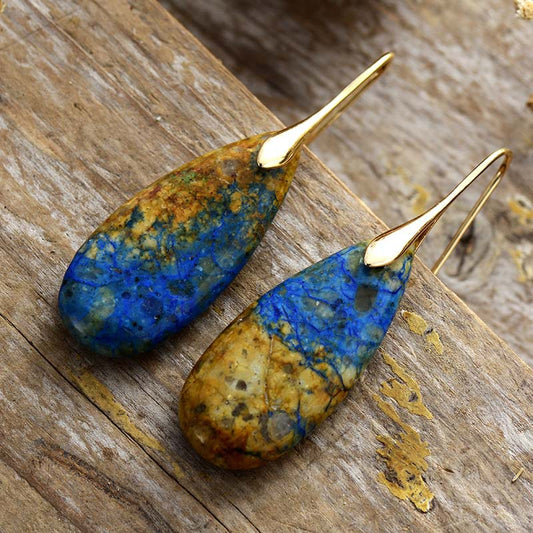 Teardrop Shape Natural Stone Dangle Earrings - felvior