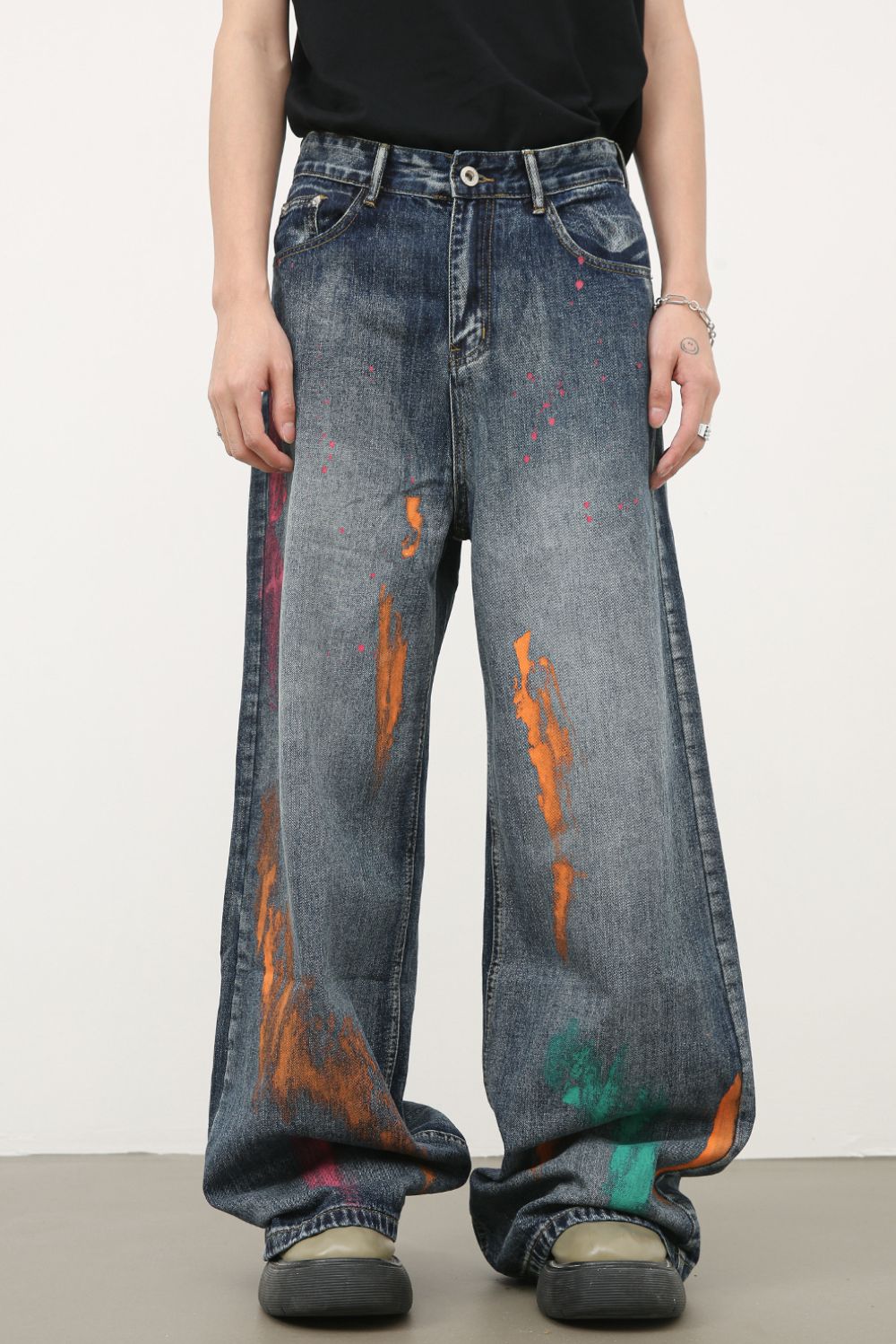 Men's Splash Print Wide Leg Jeans Hauptbild