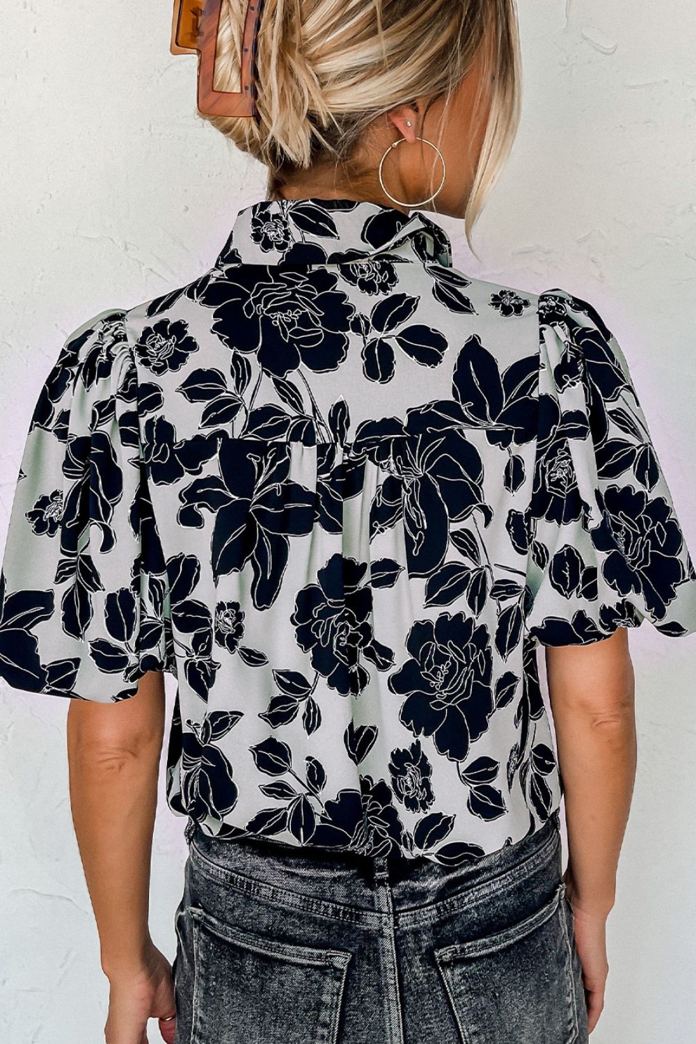 Floral Button Down Puff Sleeve Shirt