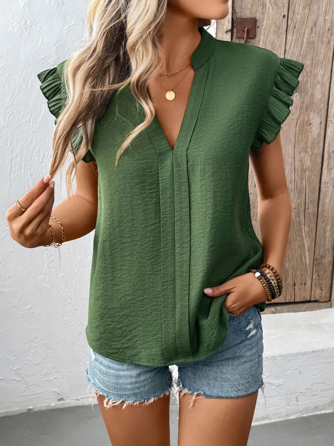 Perfee Ruffled Cap Sleeve Blouse - felvior