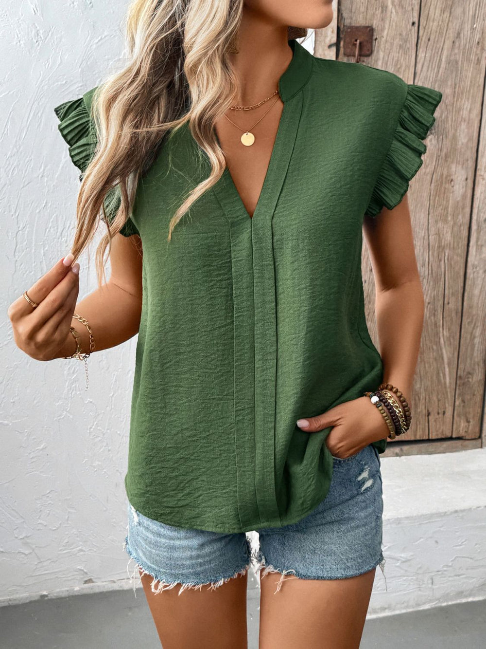 Perfee Ruffled Cap Sleeve Blouse - felvior