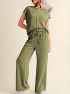 Ribbed Exposed Seam Top and Pants Set