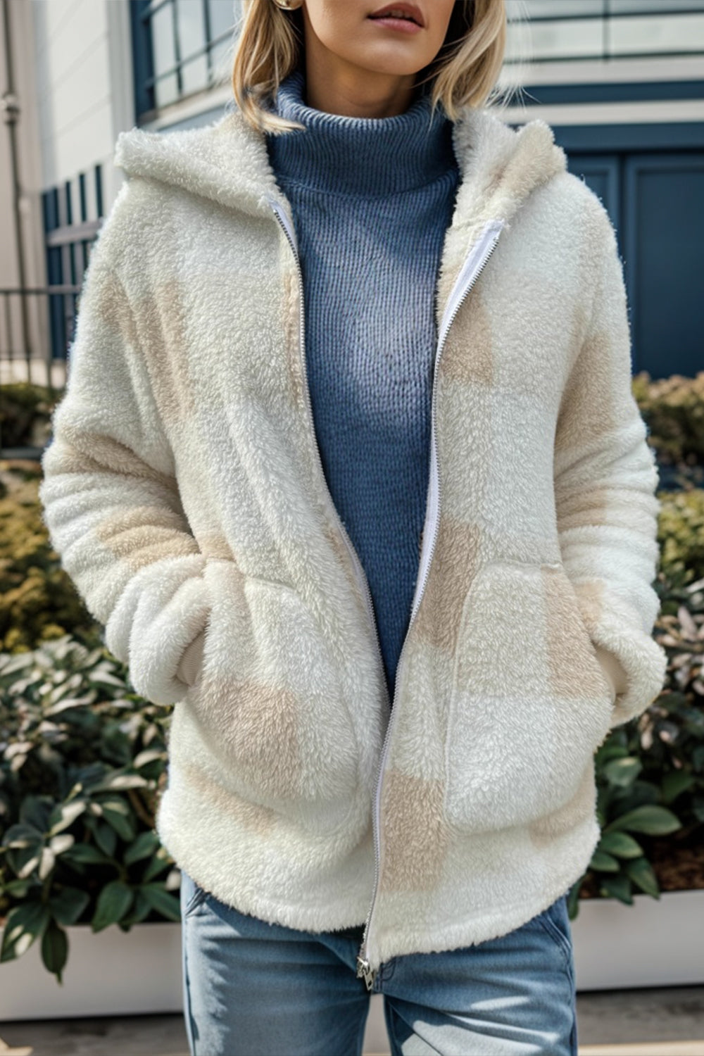 Double Take Full Size Plaid Long Sleeve Hooded Coat - felvior