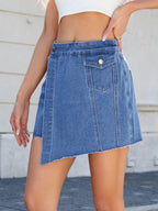 Frayed Hem Asymmetrical Denim Skort