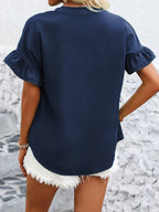 Button Down Ruffled Short Sleeve Shirt