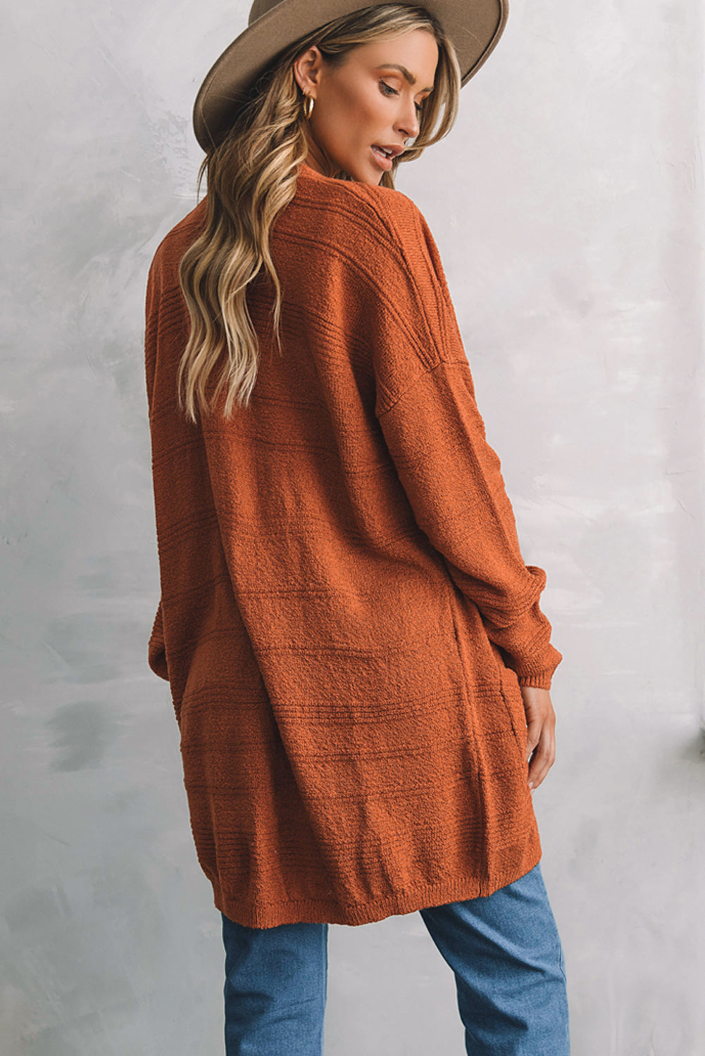 Open Front Textured Cardigan with Pockets - felvior