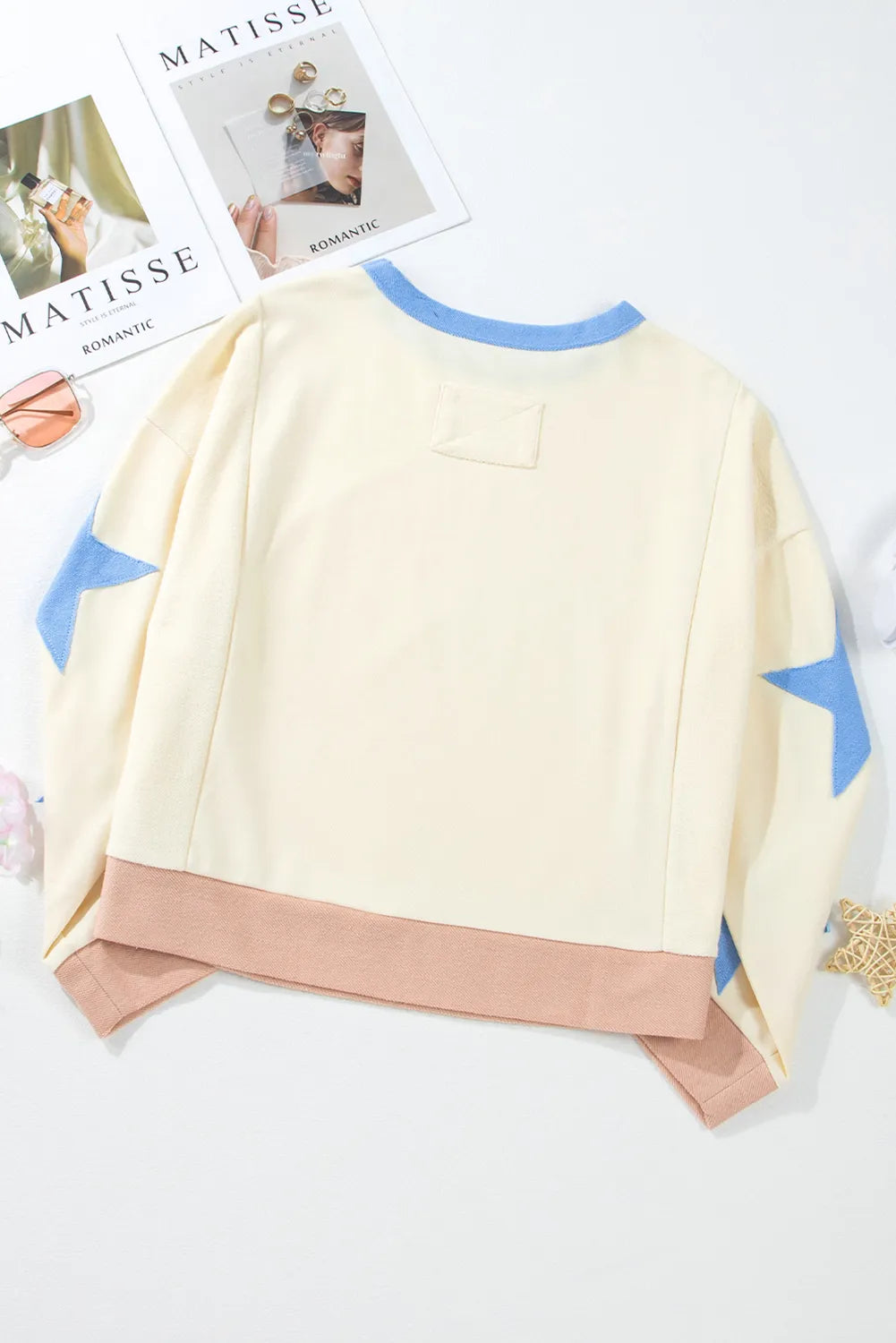 GAME DAY Star Patch Round Neck Long Sleeve Sweatshirt - felvior