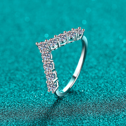 925 Sterling Silver Moissanite V Shape Ring - felvior