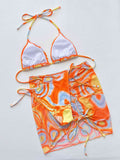 Multicolored Drawstring Ruched Three-Piece Swim Set - felvior