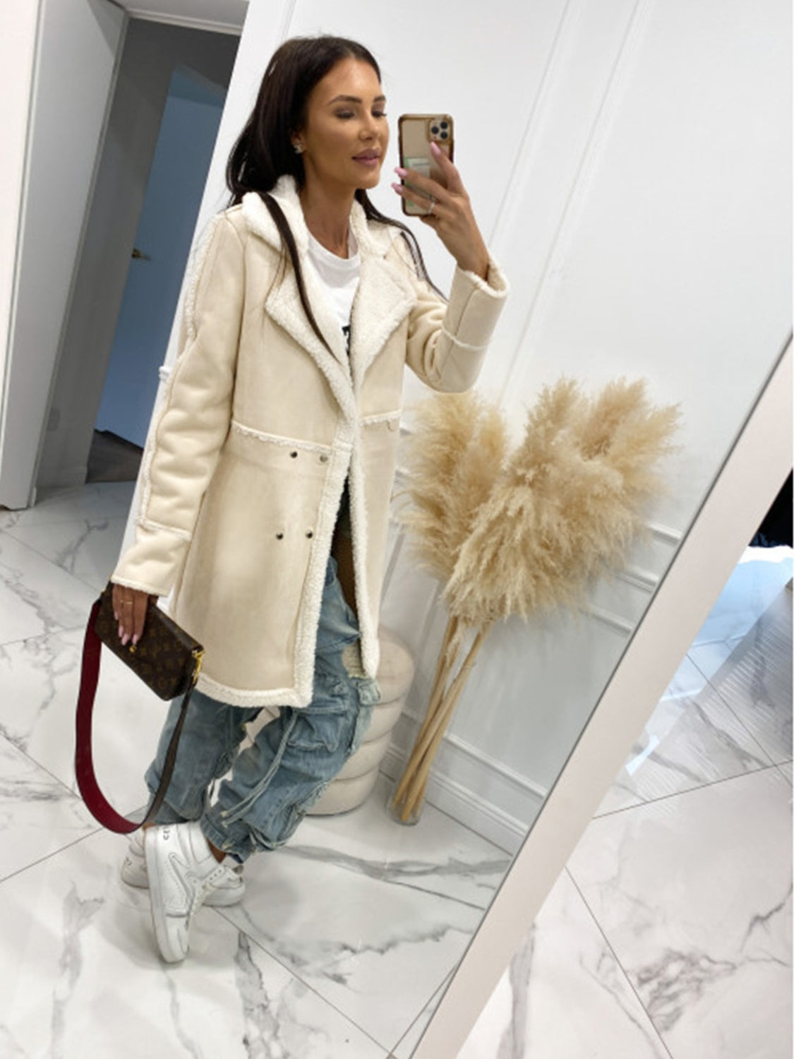 Lapel Collar Exposed Seam Buttoned Coat - felvior