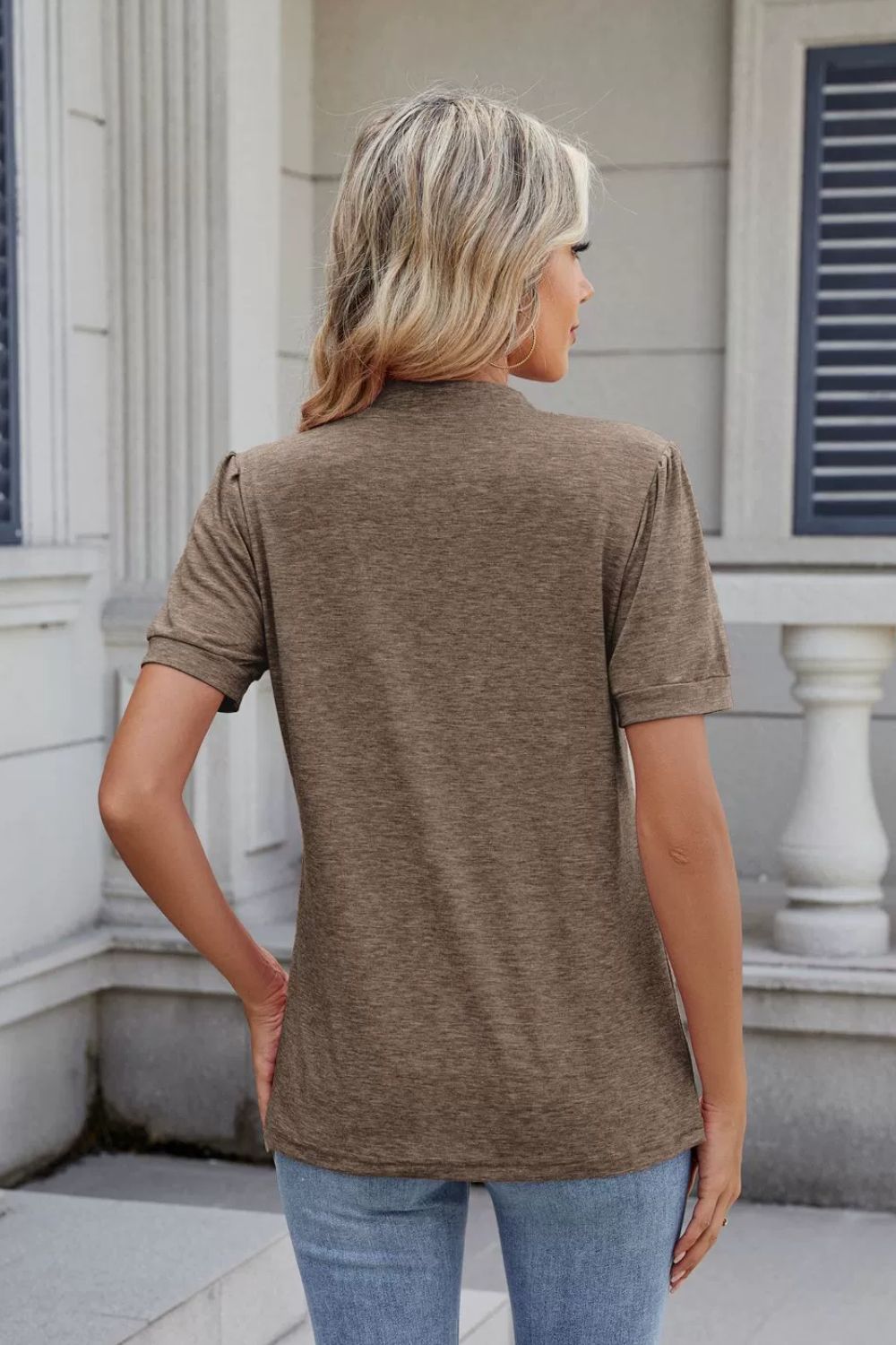 Notched Short Sleeve Top