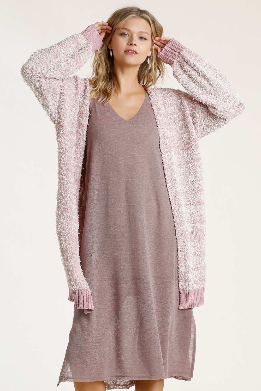 Umgee Full Size Ribbed Hem Open Front Longline Cardigan Plus Size - felvior