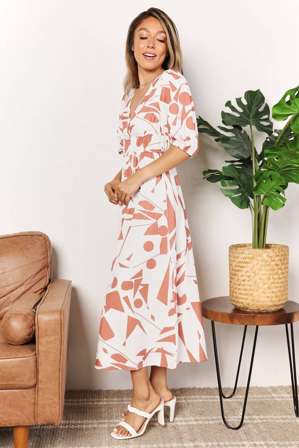 Printed Surplice Balloon Sleeve Dress Zweitbild