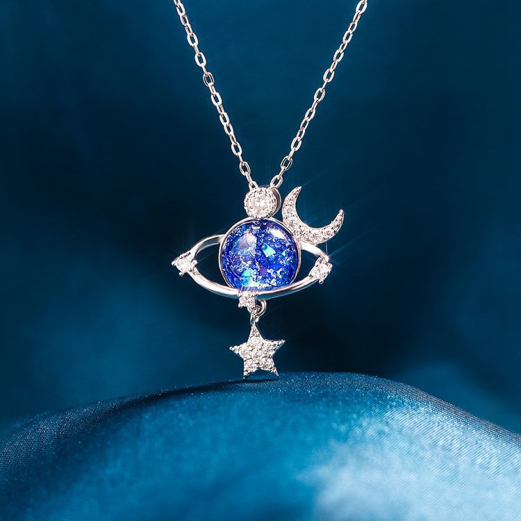 Starry Sky Inlaid Zircon Moon Star Necklace - felvior