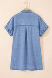 Button Down Short Sleeve Denim Dress - felvior