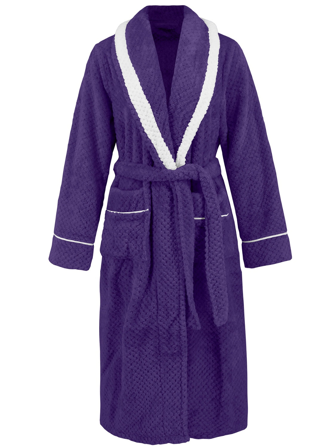 Contrast Trim Tie Waist Lounge Nightgown with Pockets - felvior