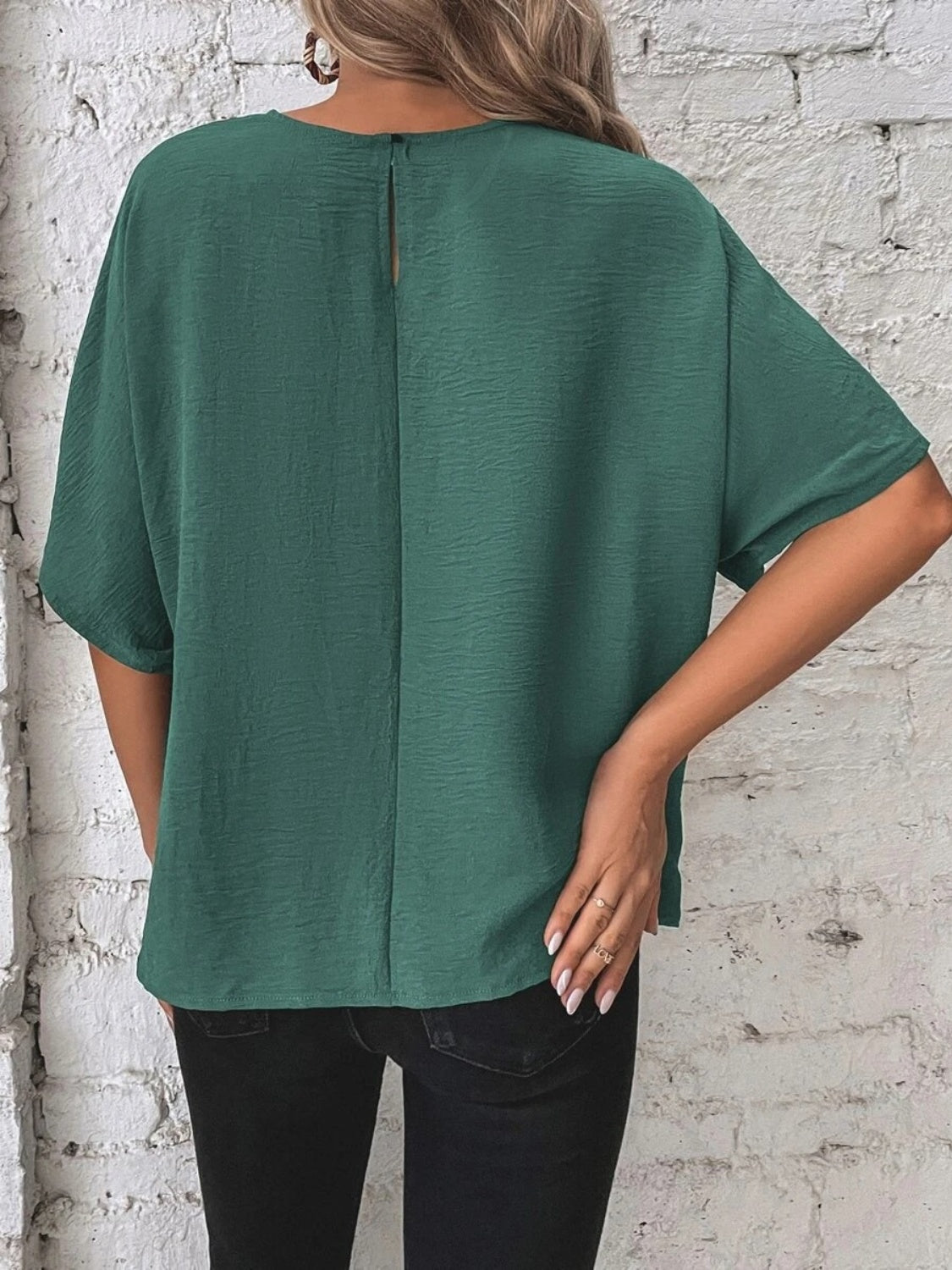 Knotted Round Neck Half Sleeve Blouse - felvior