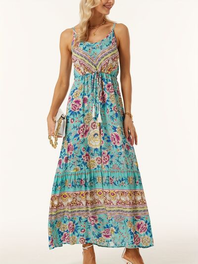 Printed Scoop Neck Midi Cami Dress - felvior