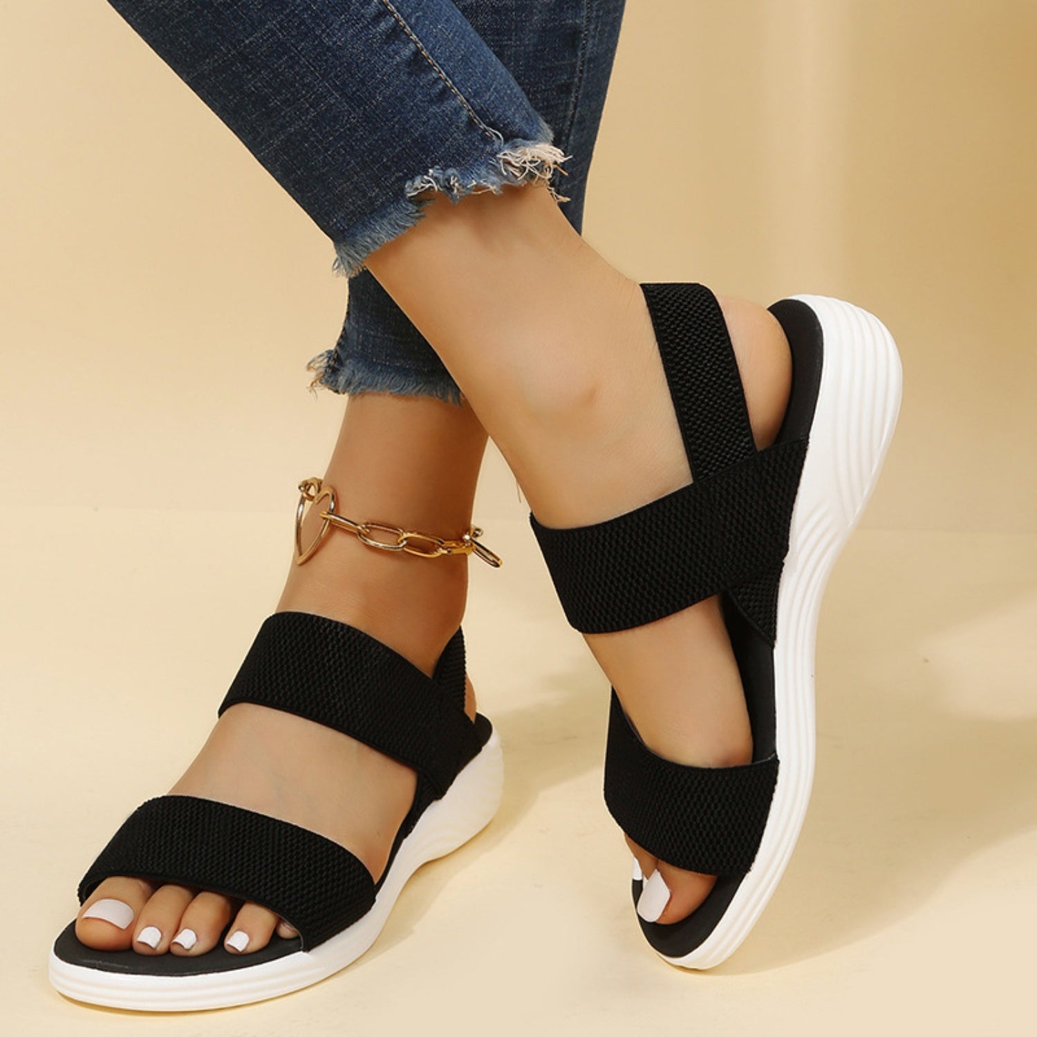 Rubber Open Toe Low Heel Sandals - felvior