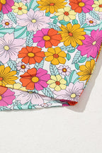 Floral Print Shirred Tiered Ruffled Sleeve Blouse