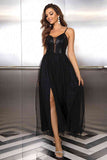 Spaghetti Strap Slit Mesh Dress - felvior