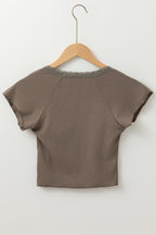 Lace Splicing Crisscross Slim V Neck T Shirt