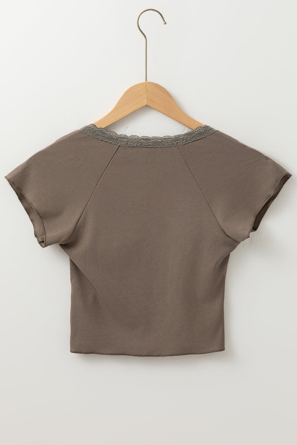 Lace Splicing Crisscross Slim V Neck T Shirt