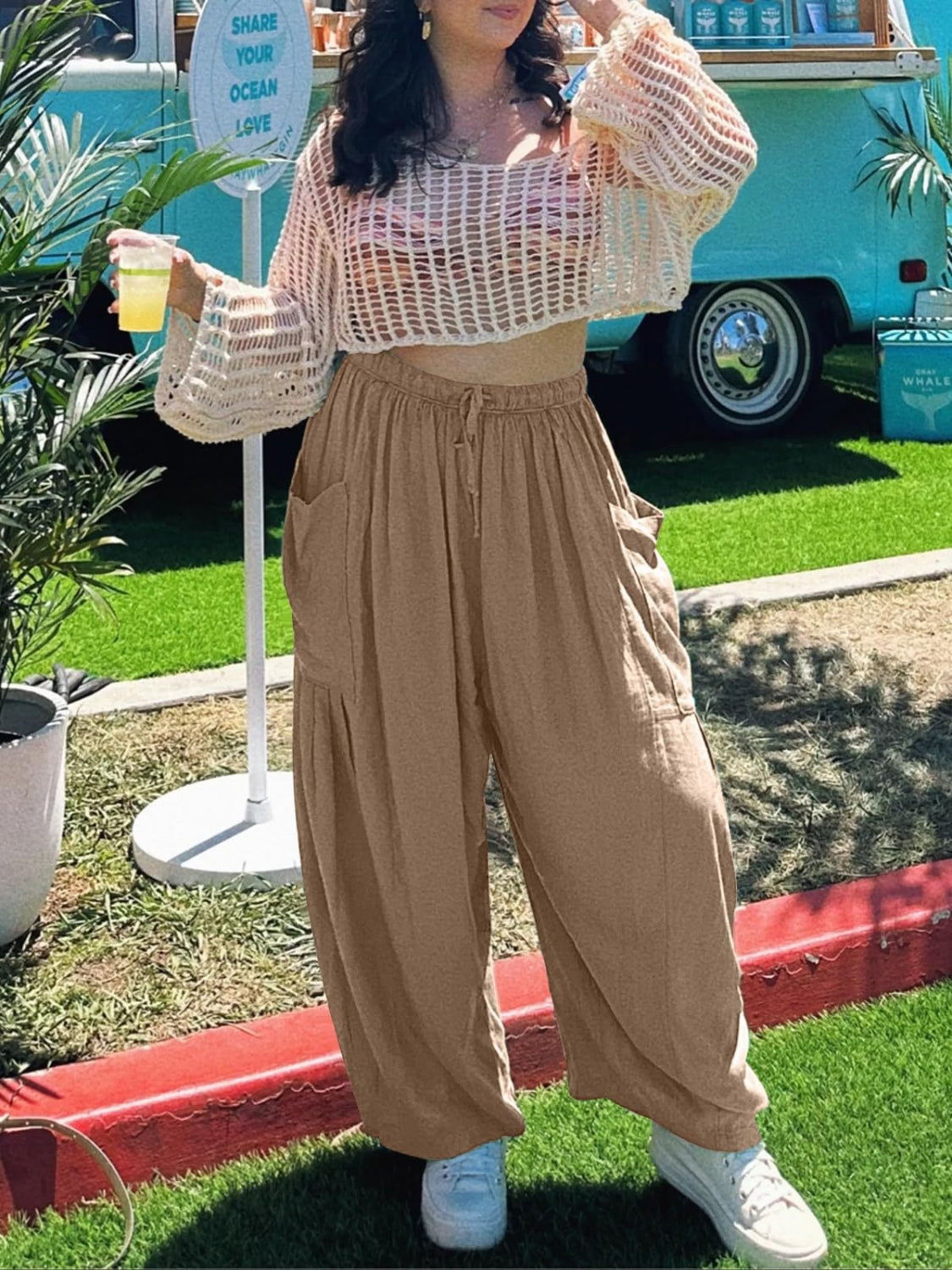 Full Size Drawstring Pants with Pockets Plus Size