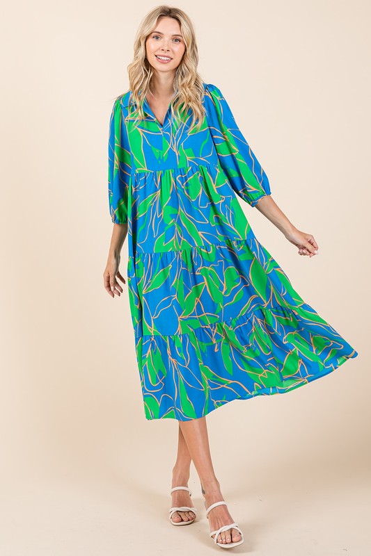 Mittoshop Tiered Printed Collared Neck Midi Dress - felvior