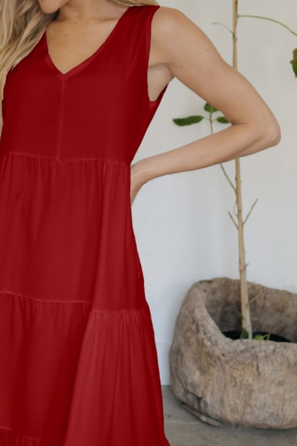 FAM-FAM Tiered V-Neck Sleeveless Dress - felvior