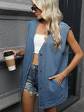V-Neck Button Up Denim Vest - felvior