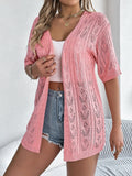 Openwork Open Front Half Sleeve Cardigan - felvior