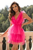 Ruffled V-Neck Sleeveless Mesh Dress - felvior