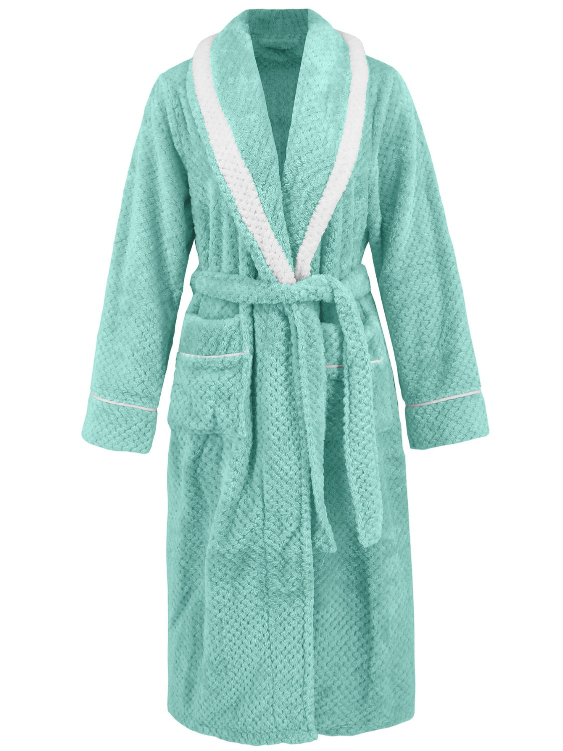 Contrast Trim Tie Waist Lounge Nightgown with Pockets - felvior