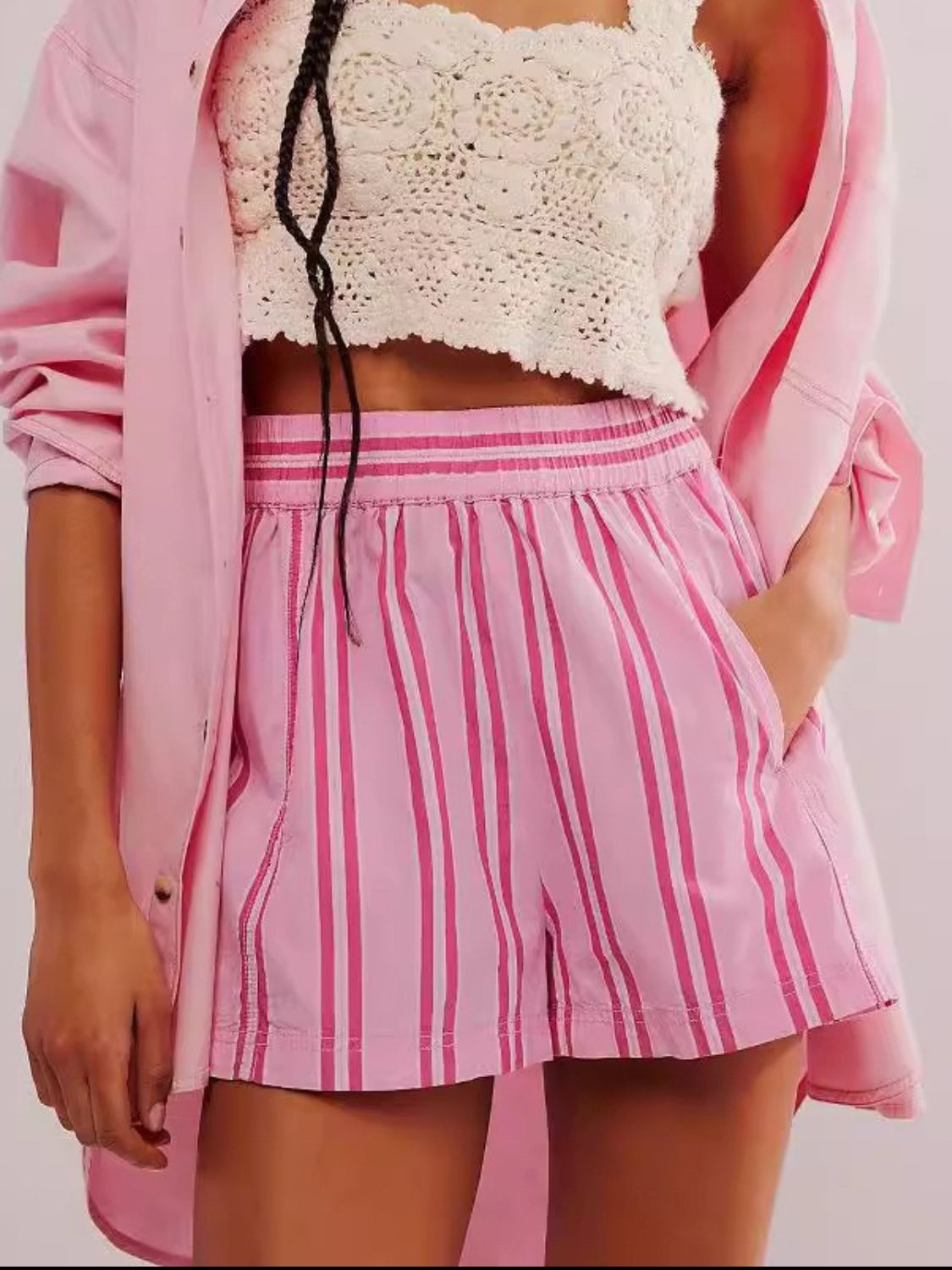 Striped Elastic Waist Shorts - felvior
