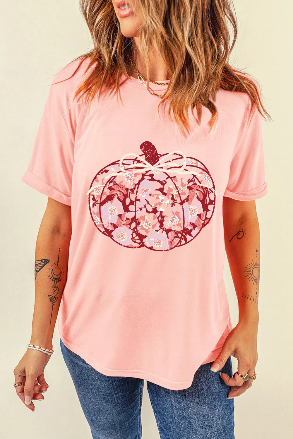 Pumpkin Graphic Round Neck Long Sleeve T-Shirt Hauptbild