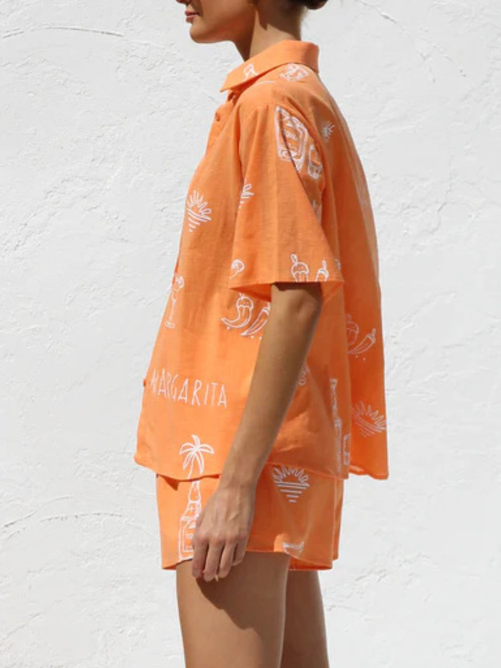 Printed Button Down Short Sleeve Top and Shorts Set