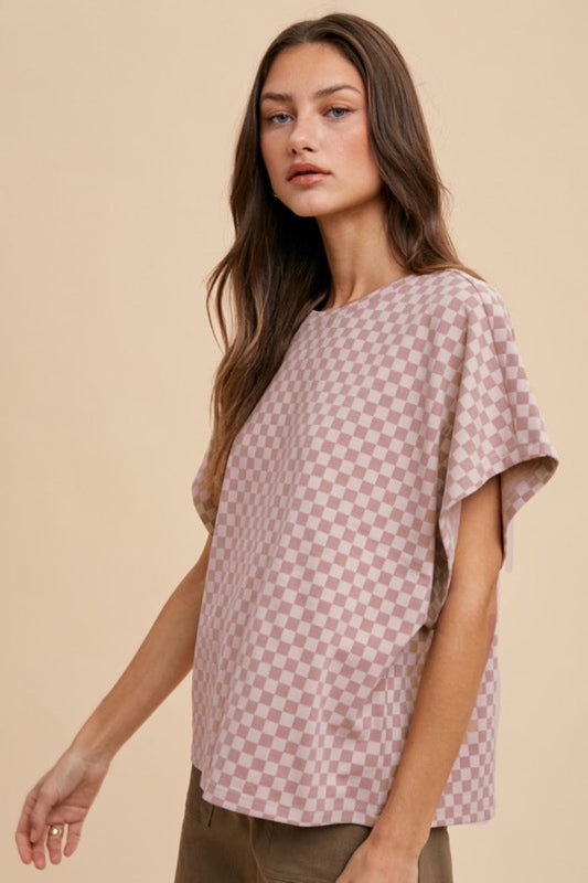 Annie Wear Checkered Round Neck Short Sleeve T-Shirt - felvior