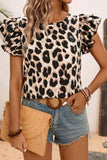Leopard Layered Ruffled Cap Sleeve Blouse - felvior