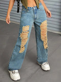 Distressed Wide Leg Jeans with Pockets - felvior